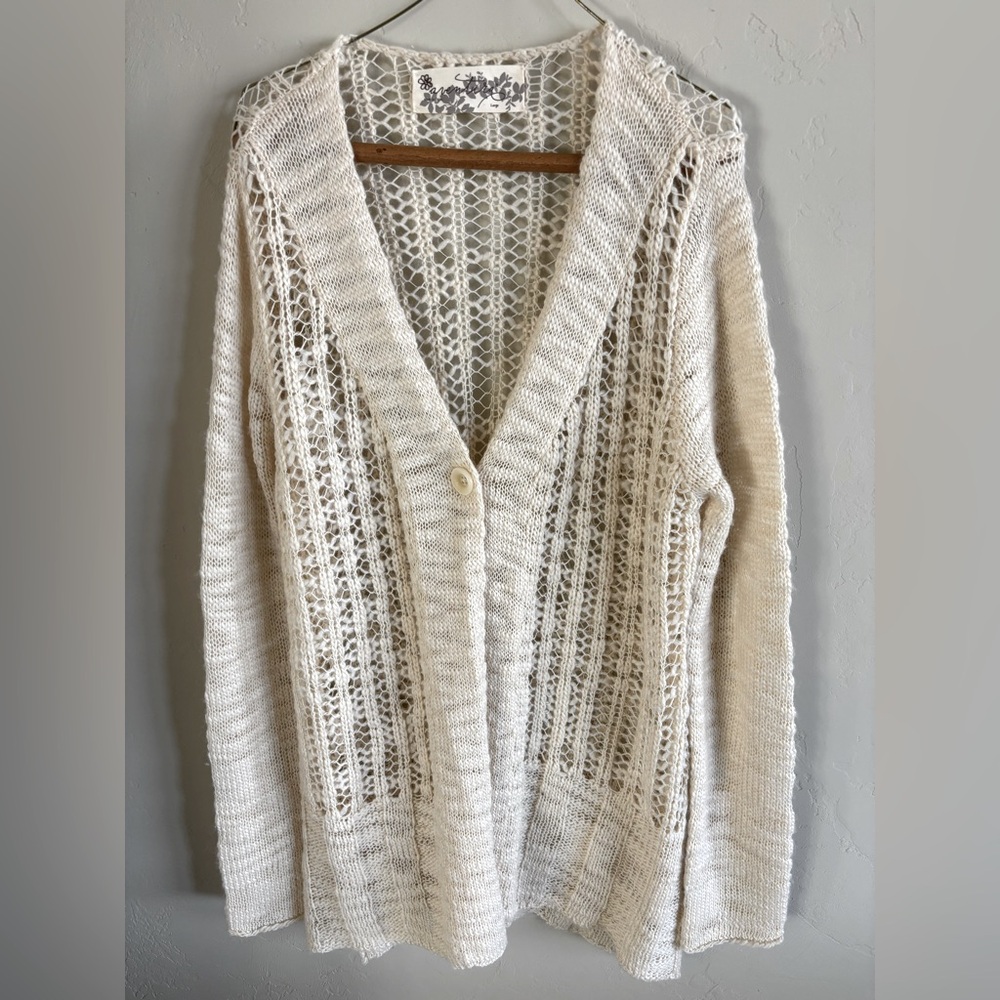Ventura Women’s Cream Knit Sweater Cardigan Sz L